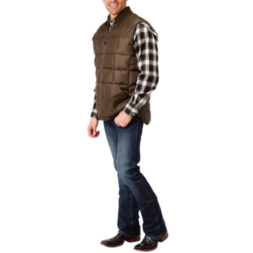 Roper Men's Brown Poly-filled Quilted Logo Zip Western Vest Size 3XL